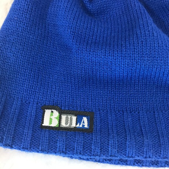 Bula knitted skull Beanie cap Orange pom fleece - Picture 2 of 7